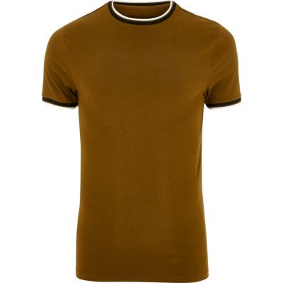 Brown muscle fit ringer T-shirt